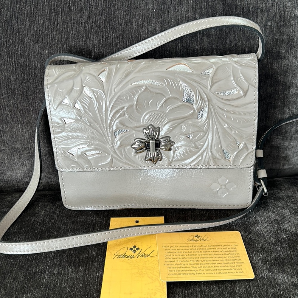NWT Patricia Nash Gray Leather Crossbody Bag Handbag Med